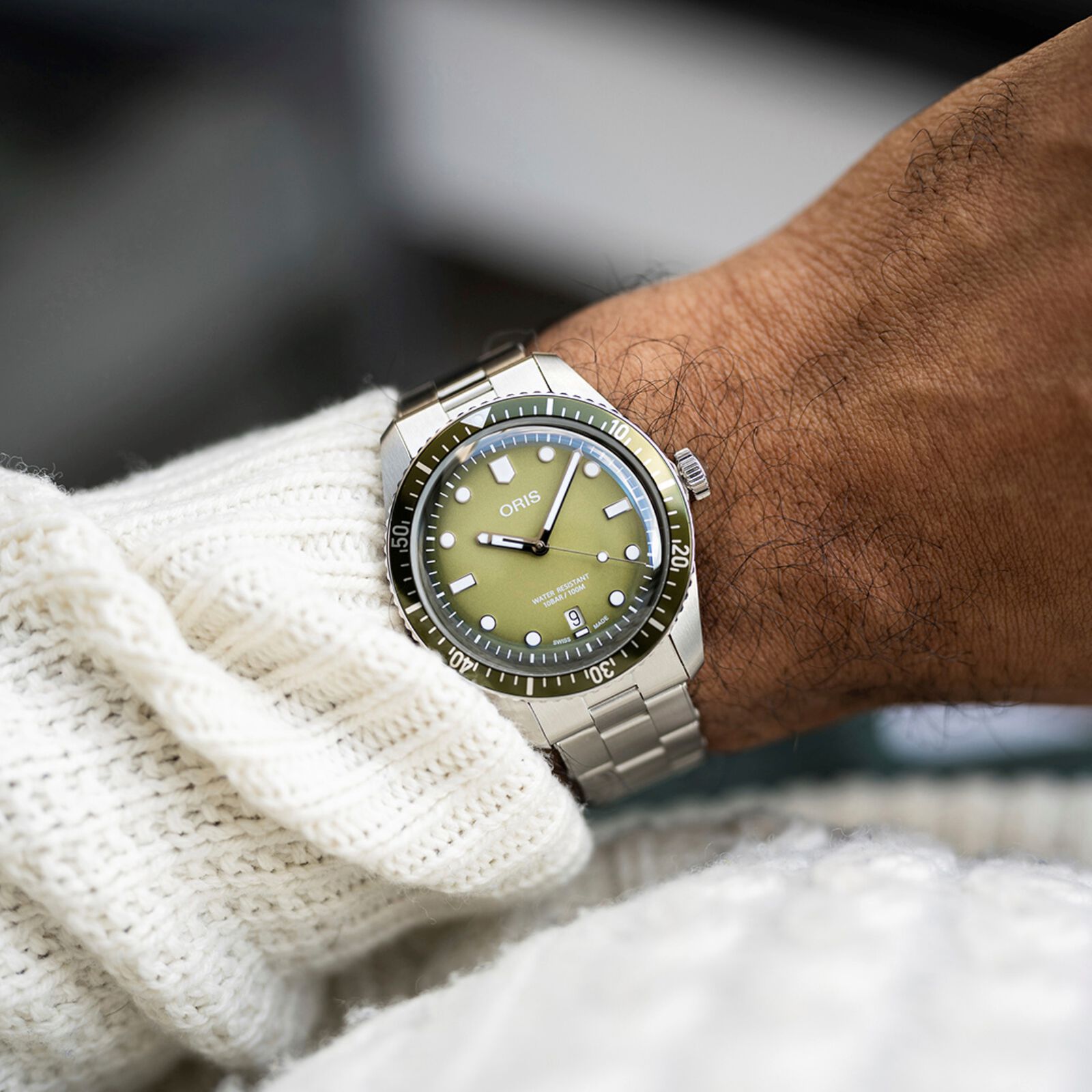 Oris Divers Sixty-Five Date Green Dial Stainless Steel Watch 40mm